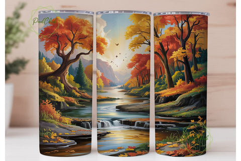 Autumn River Forest 20oz Tumbler Wrap Sublimation PixelChick 