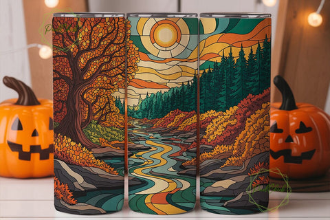 Autumn River Forest 20oz Tumbler Wrap Sublimation PixelChick 