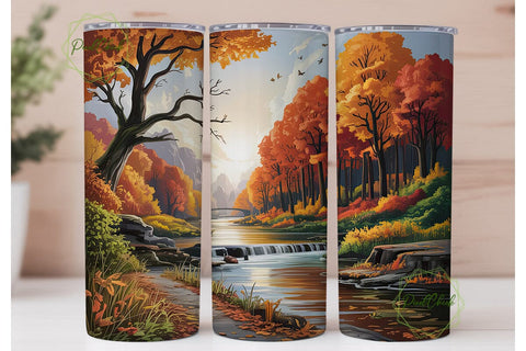 Autumn River Forest 20oz Tumbler Wrap Sublimation PixelChick 