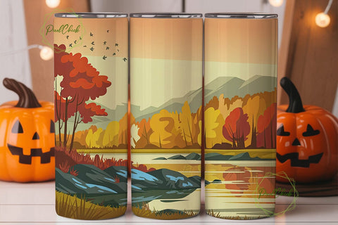 Autumn River Forest 20oz Tumbler Wrap Sublimation PixelChick 