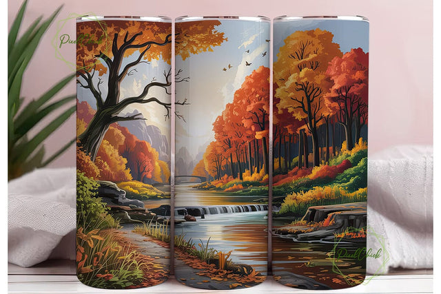 Autumn River Forest 20oz Tumbler Wrap Sublimation PixelChick 
