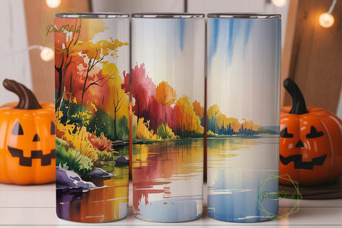 Autumn River Forest 20oz Tumbler Wrap Sublimation PixelChick 