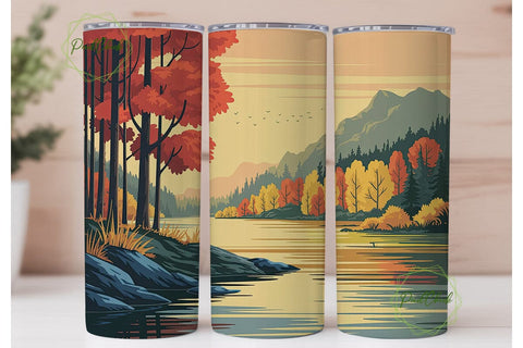 Autumn River Forest 20oz Tumbler Wrap Sublimation PixelChick 
