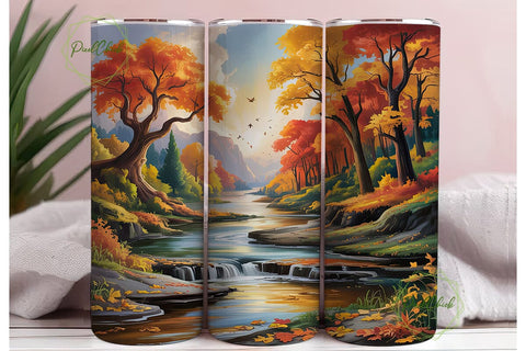 Autumn River Forest 20oz Tumbler Wrap Sublimation PixelChick 