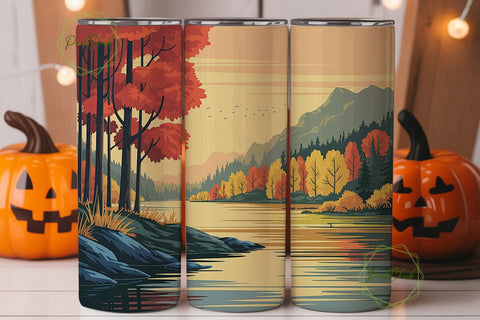 Autumn River Forest 20oz Tumbler Wrap Sublimation PixelChick 