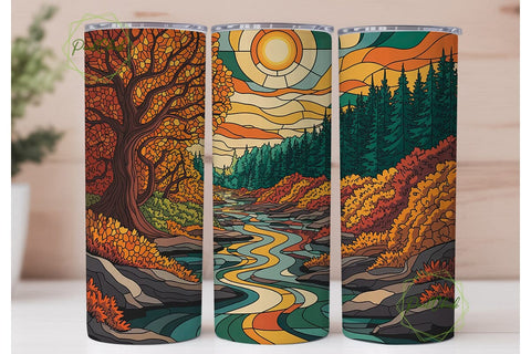Autumn River Forest 20oz Tumbler Wrap Sublimation PixelChick 