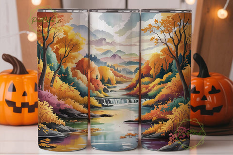 Autumn River Landscape 20oz Tumbler Sublimation PixelChick 