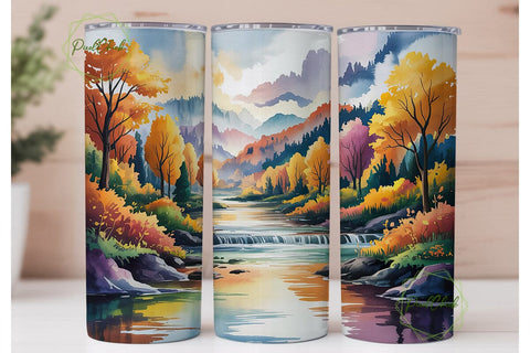 Autumn River Landscape 20oz Tumbler Sublimation PixelChick 
