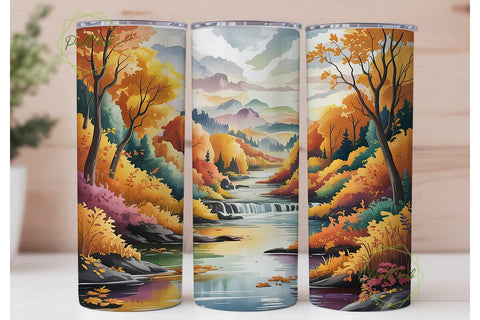 Autumn River Landscape 20oz Tumbler Sublimation PixelChick 