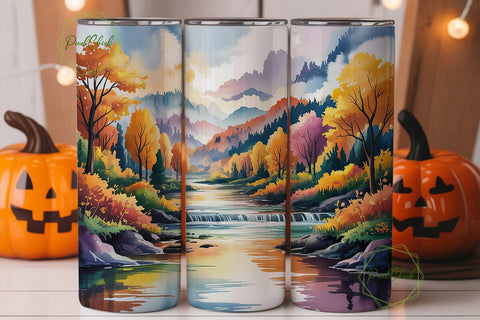 Autumn River Landscape 20oz Tumbler Sublimation PixelChick 