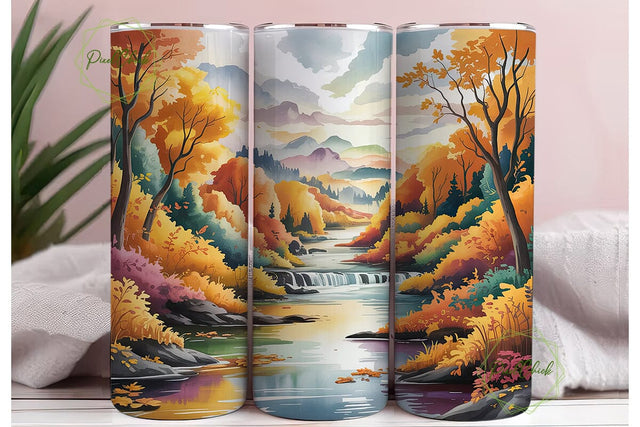 Autumn River Landscape 20oz Tumbler Sublimation PixelChick 
