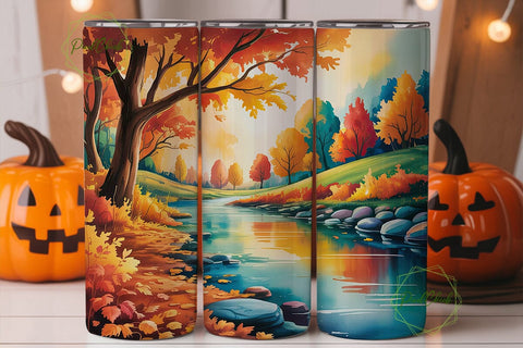 Autumn River Landscape 20oz Tumbler Wrap Sublimation PixelChick 