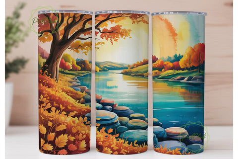 Autumn River Landscape 20oz Tumbler Wrap Sublimation PixelChick 