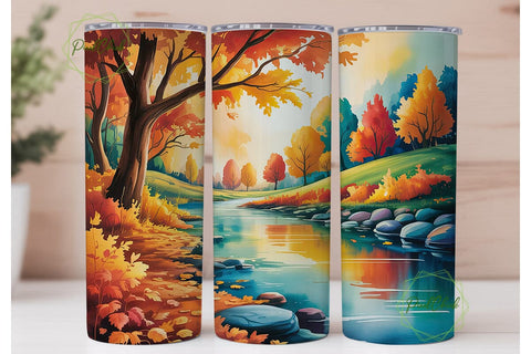 Autumn River Landscape 20oz Tumbler Wrap Sublimation PixelChick 