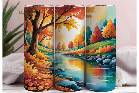 Autumn River Landscape 20oz Tumbler Wrap Sublimation PixelChick 