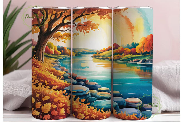 Autumn River Landscape 20oz Tumbler Wrap Sublimation PixelChick 
