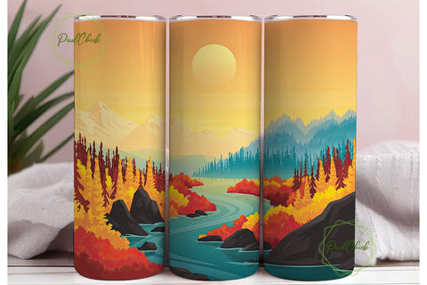 Autumn River Landscape Skinny Tumbler Sublimation PixelChick 