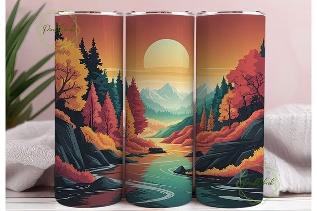 Autumn River Landscape Skinny Tumbler Sublimation PixelChick 