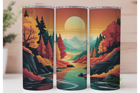 Autumn River Landscape Skinny Tumbler Sublimation PixelChick 