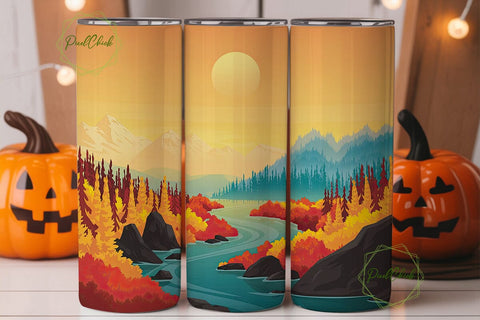 Autumn River Landscape Skinny Tumbler Sublimation PixelChick 
