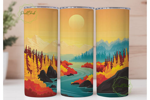 Autumn River Landscape Skinny Tumbler Sublimation PixelChick 