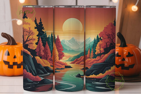 Autumn River Landscape Skinny Tumbler Sublimation PixelChick 