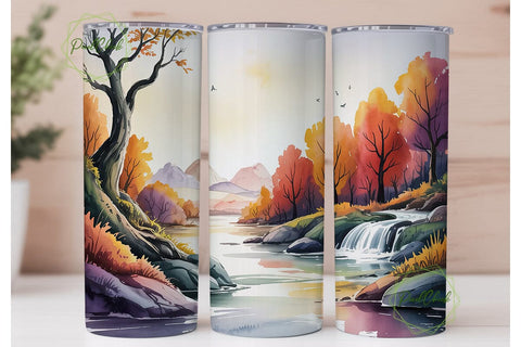 Autumn River Mountains 20oz Tumbler Wrap Sublimation PixelChick 