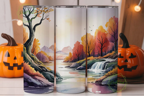Autumn River Mountains 20oz Tumbler Wrap Sublimation PixelChick 