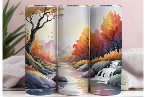 Autumn River Mountains 20oz Tumbler Wrap Sublimation PixelChick 