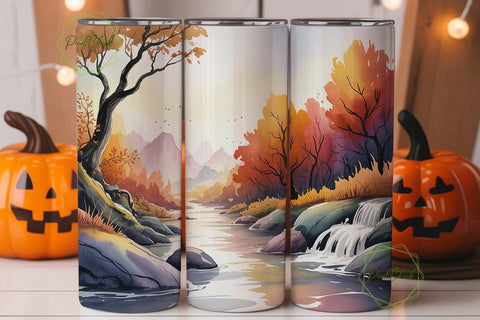 Autumn River Mountains 20oz Tumbler Wrap Sublimation PixelChick 