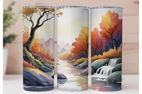 Autumn River Mountains 20oz Tumbler Wrap Sublimation PixelChick 