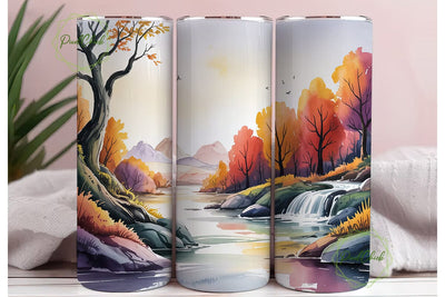Autumn River Mountains 20oz Tumbler Wrap Sublimation PixelChick 