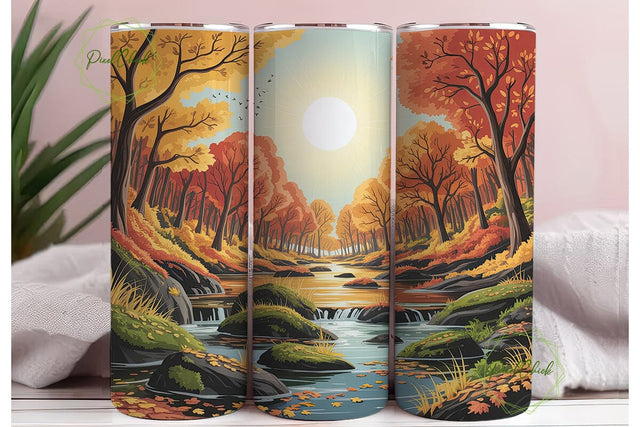 Autumn River Sunset 20oz Tumbler Wrap Sublimation PixelChick 