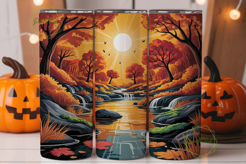 Autumn River Sunset 20oz Tumbler Wrap Sublimation PixelChick 