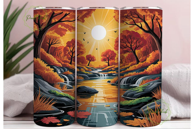 Autumn River Sunset 20oz Tumbler Wrap Sublimation PixelChick 