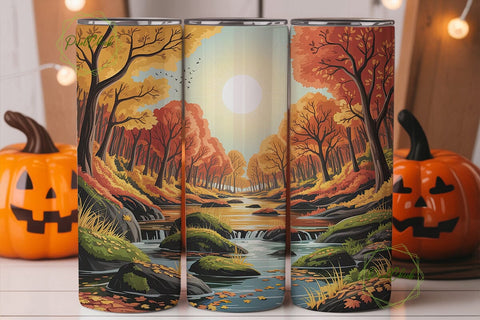 Autumn River Sunset 20oz Tumbler Wrap Sublimation PixelChick 