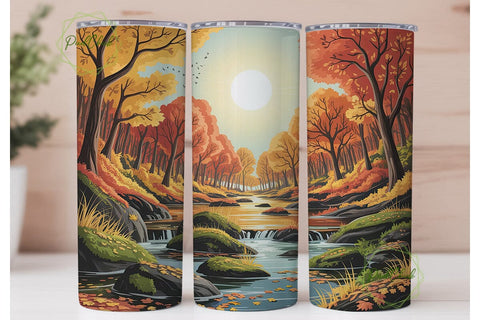 Autumn River Sunset 20oz Tumbler Wrap Sublimation PixelChick 