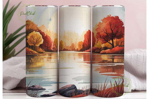 Autumn River View 20oz Tumbler Wrap Sublimation PixelChick 