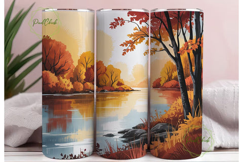 Autumn River View 20oz Tumbler Wrap Sublimation PixelChick 