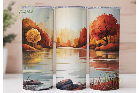 Autumn River View 20oz Tumbler Wrap Sublimation PixelChick 