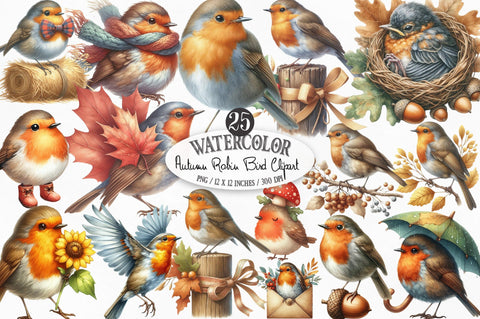 Autumn Robin Bird Clipart Sublimation SVGista 