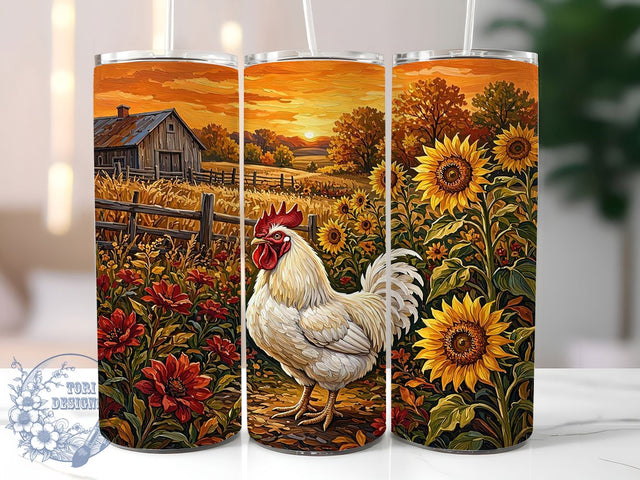 Autumn Rooster & Sunflowers 20oz Tumbler, Rooster Sunflowers, Autumn Style, Rustic Theme, Sublimation Wrap, 20oz Tumbler, Farmhouse Aesthetic, Harvest Design Sublimation ToriDesigns 