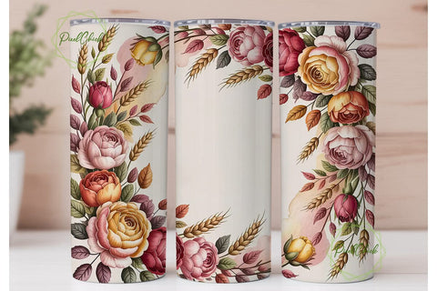 Autumn Rose Floral Tumbler Wrap Sublimation PixelChick 