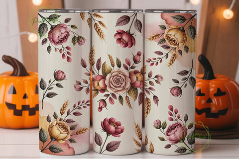 Autumn Rose Floral Tumbler Wrap Sublimation PixelChick 