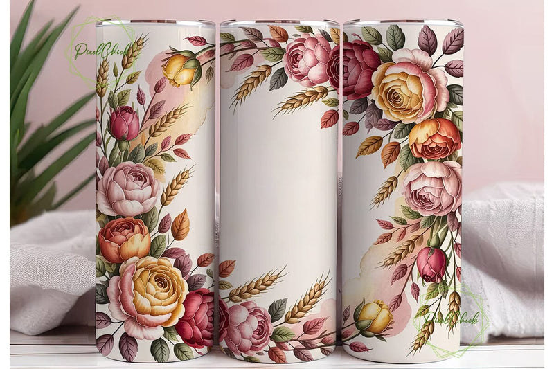 Autumn Rose Floral Tumbler Wrap Sublimation PixelChick 