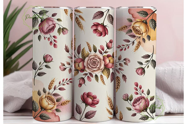 Autumn Rose Floral Tumbler Wrap Sublimation PixelChick 