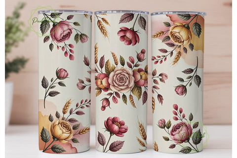 Autumn Rose Floral Tumbler Wrap Sublimation PixelChick 