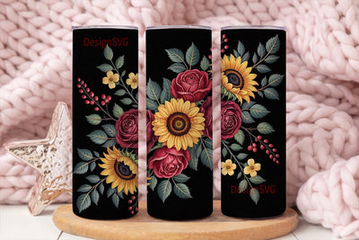 Autumn Rose & Sunflower 20oz Tumbler Sublimation DesignSVG 