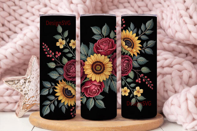 Autumn Rose & Sunflower 20oz Tumbler Sublimation DesignSVG 
