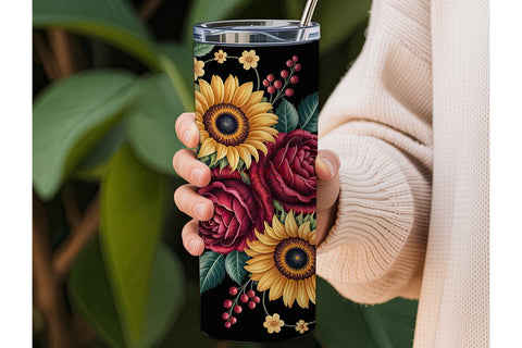 Autumn Rose & Sunflower 20oz Tumbler Sublimation DesignSVG 